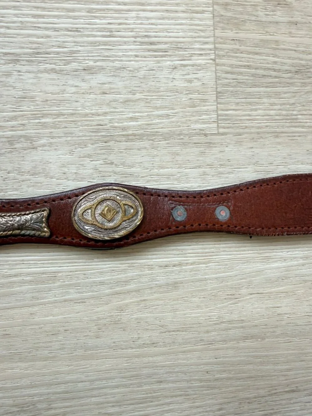 Vintage Western Leather Belt Silver Concho Tooled Brown Cowboy Size 40